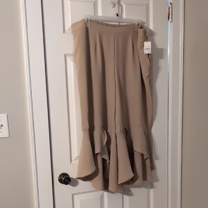 Cato Beige Ruffle Hem Wide Leg Jumpsuit Pants